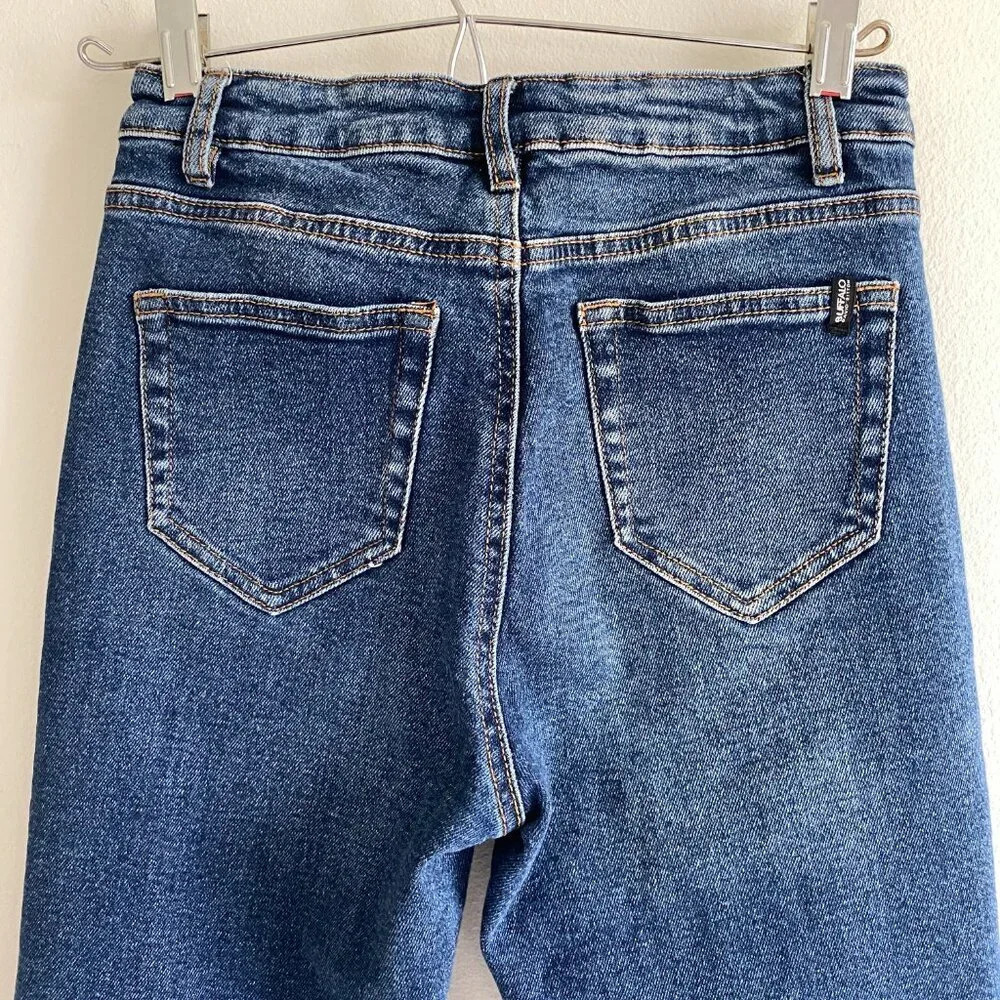 BUFFALO David Bitton Semi High Rise Slim Straight Dark Wash Distressed Hem Jeans - Picture 6 of 13